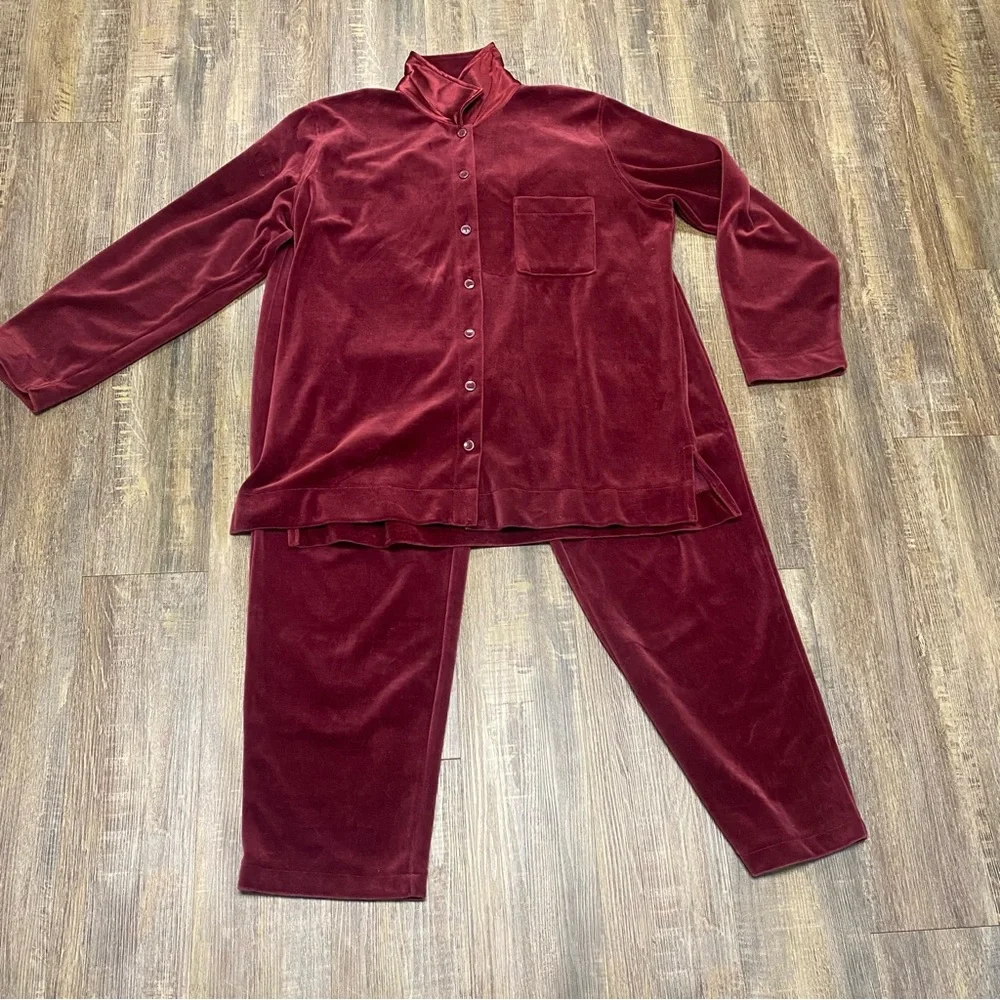 Liz Claiborne Maroon Lizwear Velour Lounge Pant Sweat Suit Soft‎ Stretchy XL